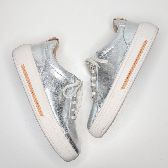 Clarks Artisan Hollyhock Walk Silver Leather Sneakers Trainers Lace Up Size 8 - Picture 4 of 9